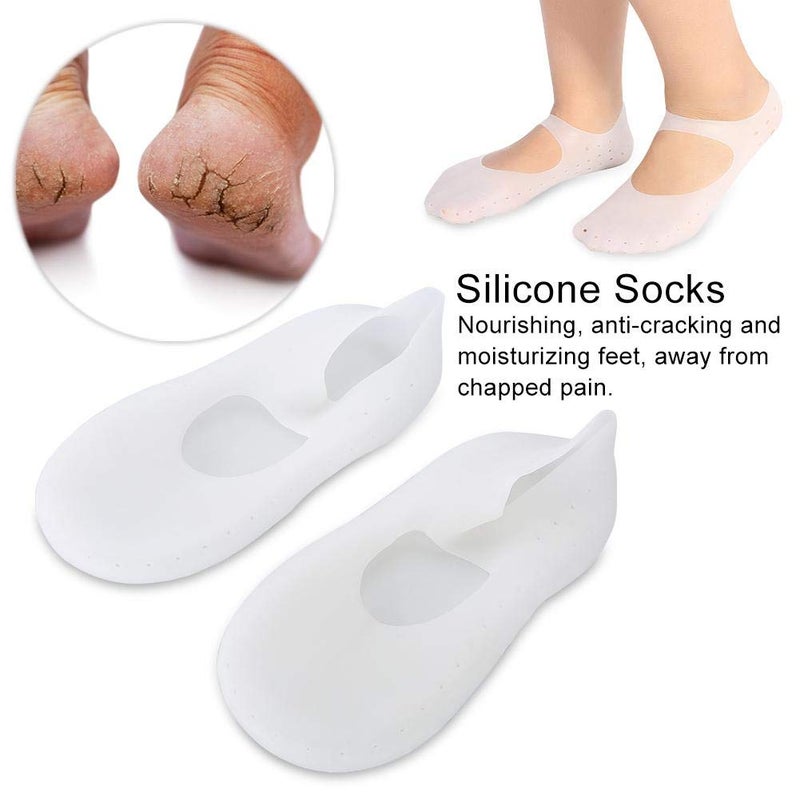 woobles Silicone Gel Moisturizing Socks, Foot Anti-Cracking Protector Foot Care Tool Prevention Socks Relieve Plantar Fasciitis Pain Heel Bone Spur Pain Soften Dead Skin Dry Cracked Skin (L-White) - Image 2